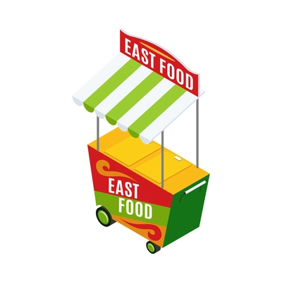 Isometric street fast food cart on white background 3d vector illustration