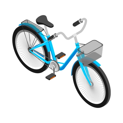 Blue city bicycle with basket isometric icon 3d vector illustration