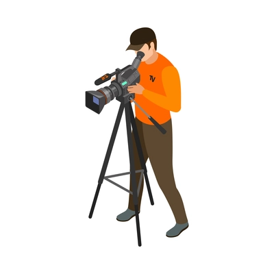 Isometric character of tv cameraman 3d vector illustration