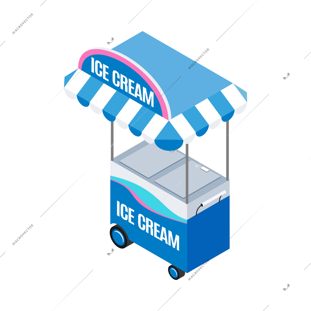 Isometric ice cream summer street cart on white background 3d vector illustration