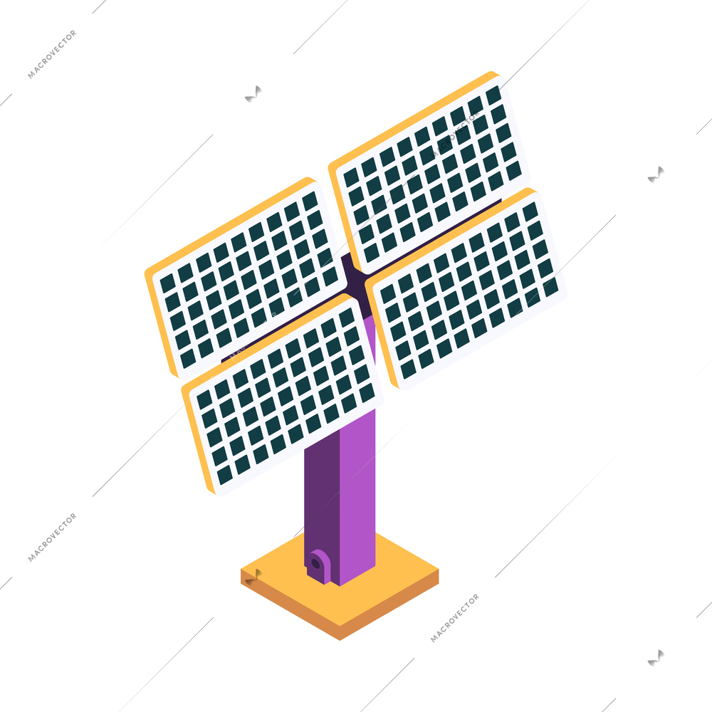 Isometric solar panel neon 3d icon on white background vector illustration