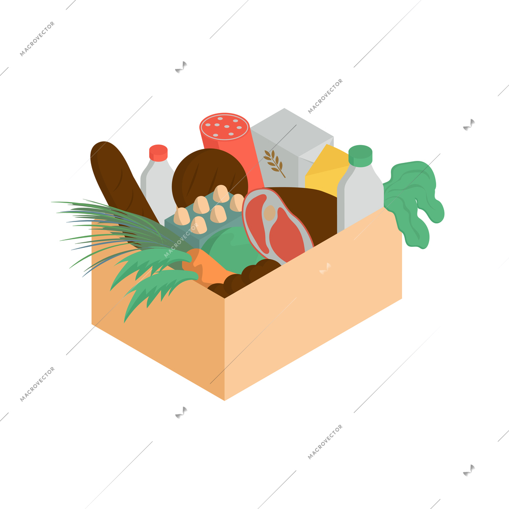 Box with food donation isometric icon 3d vector illustration