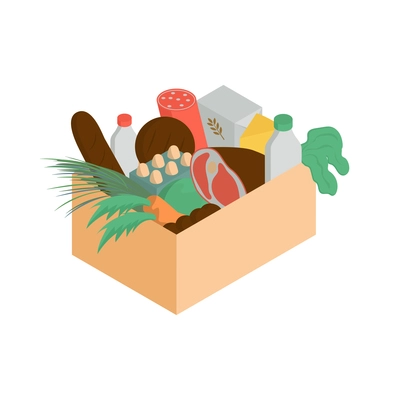 Box with food donation isometric icon 3d vector illustration