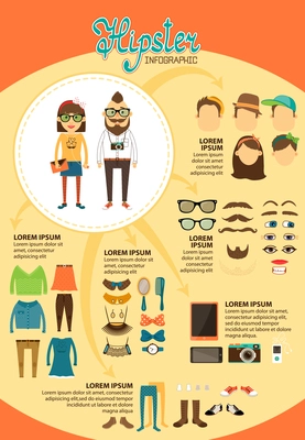 Hipster infographics with fashion design elements for vintage presentation and marketing report vector illustration