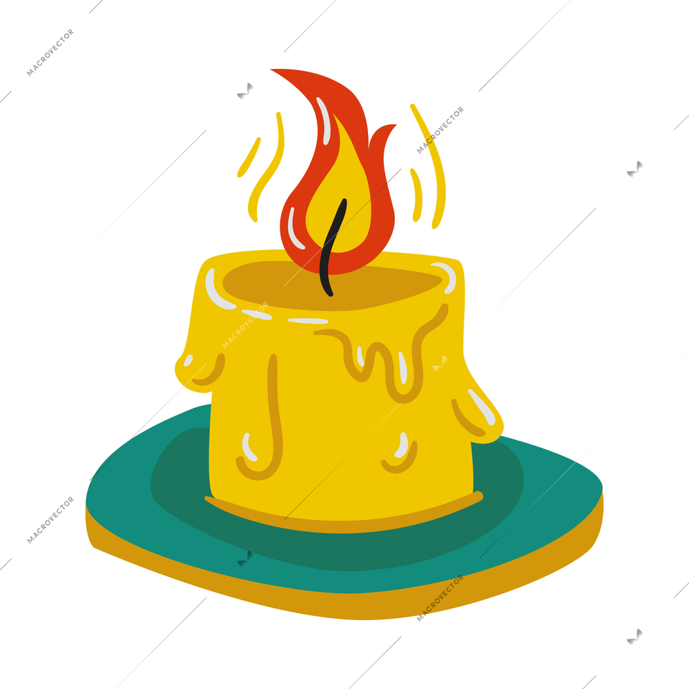 Burning wax candle in flat style vector illustration