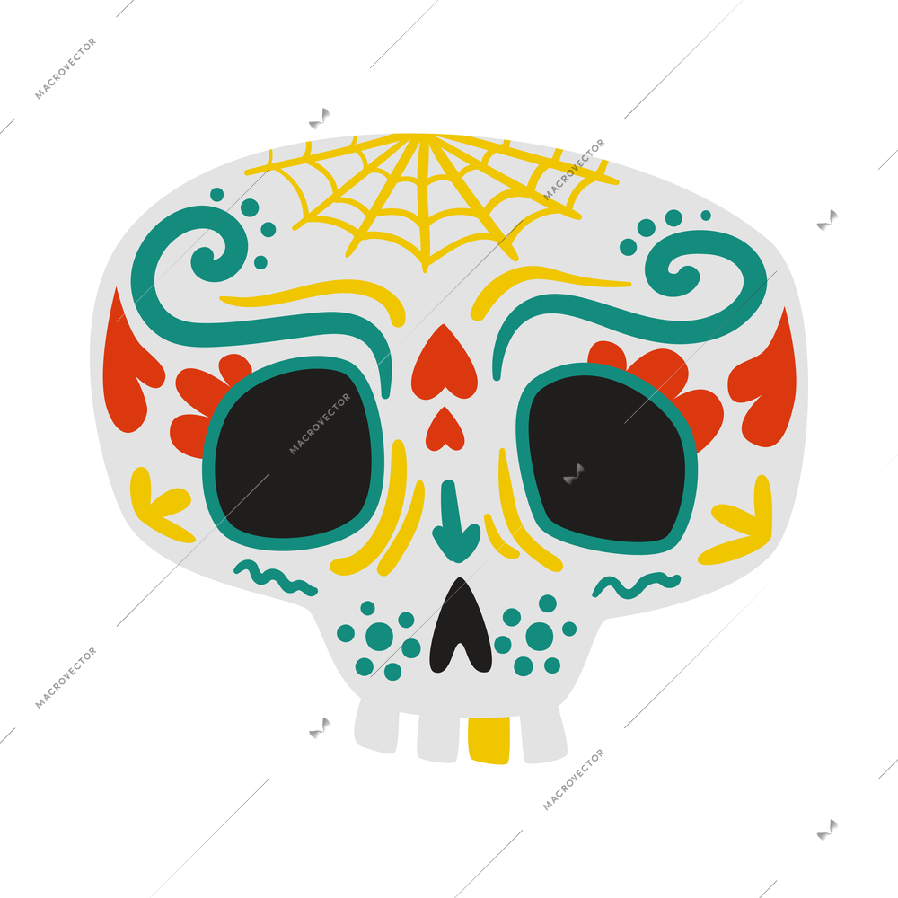 Flat skull mexican day of dead symbol vector illustration