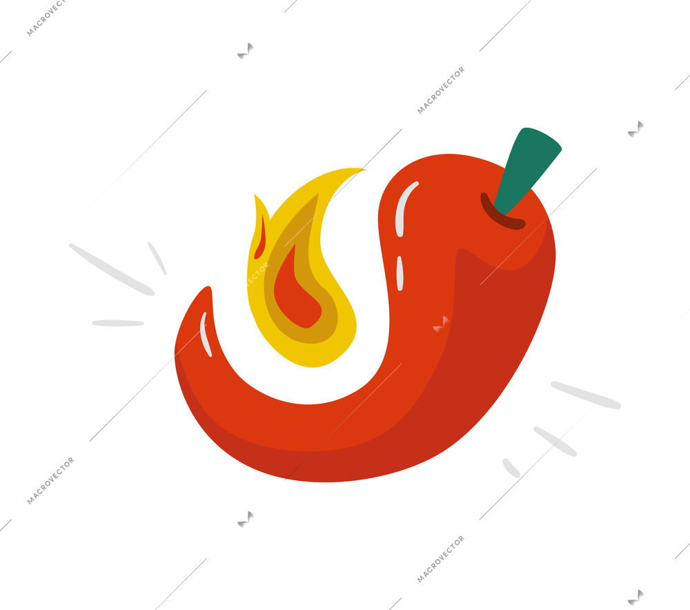 Hot red chili pepper on white background flat vector illustration