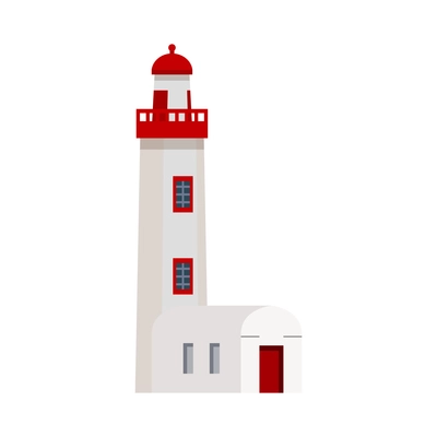 White and red lighthouse flat vector illustration