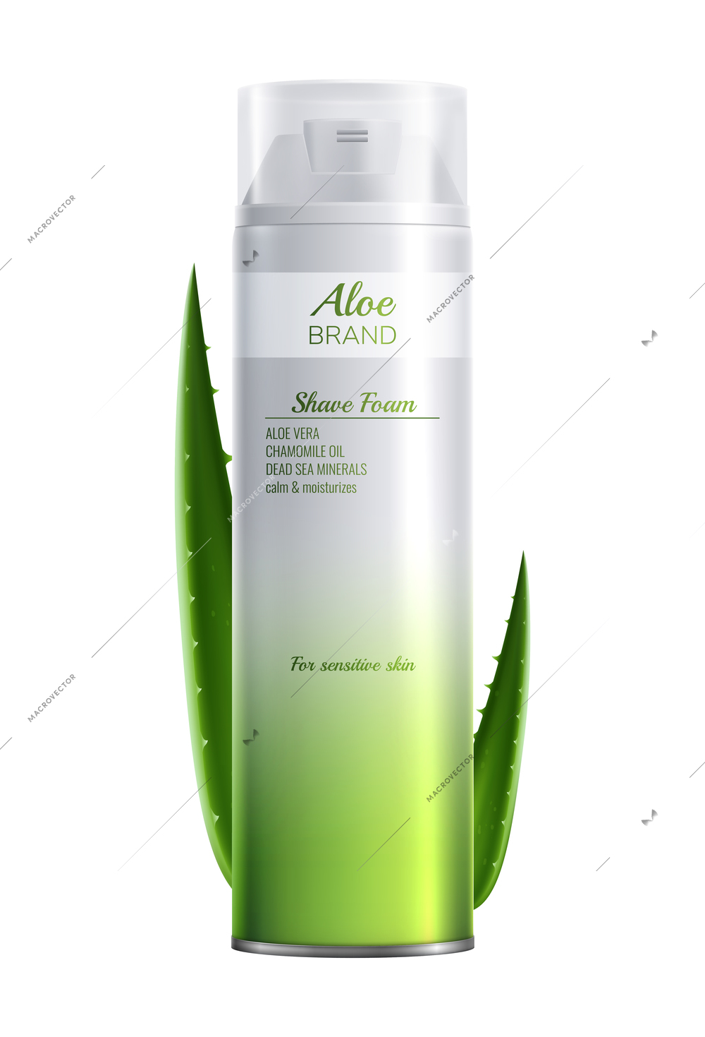 Organic aloe vera shave foam spray bottle realistic vector illustration