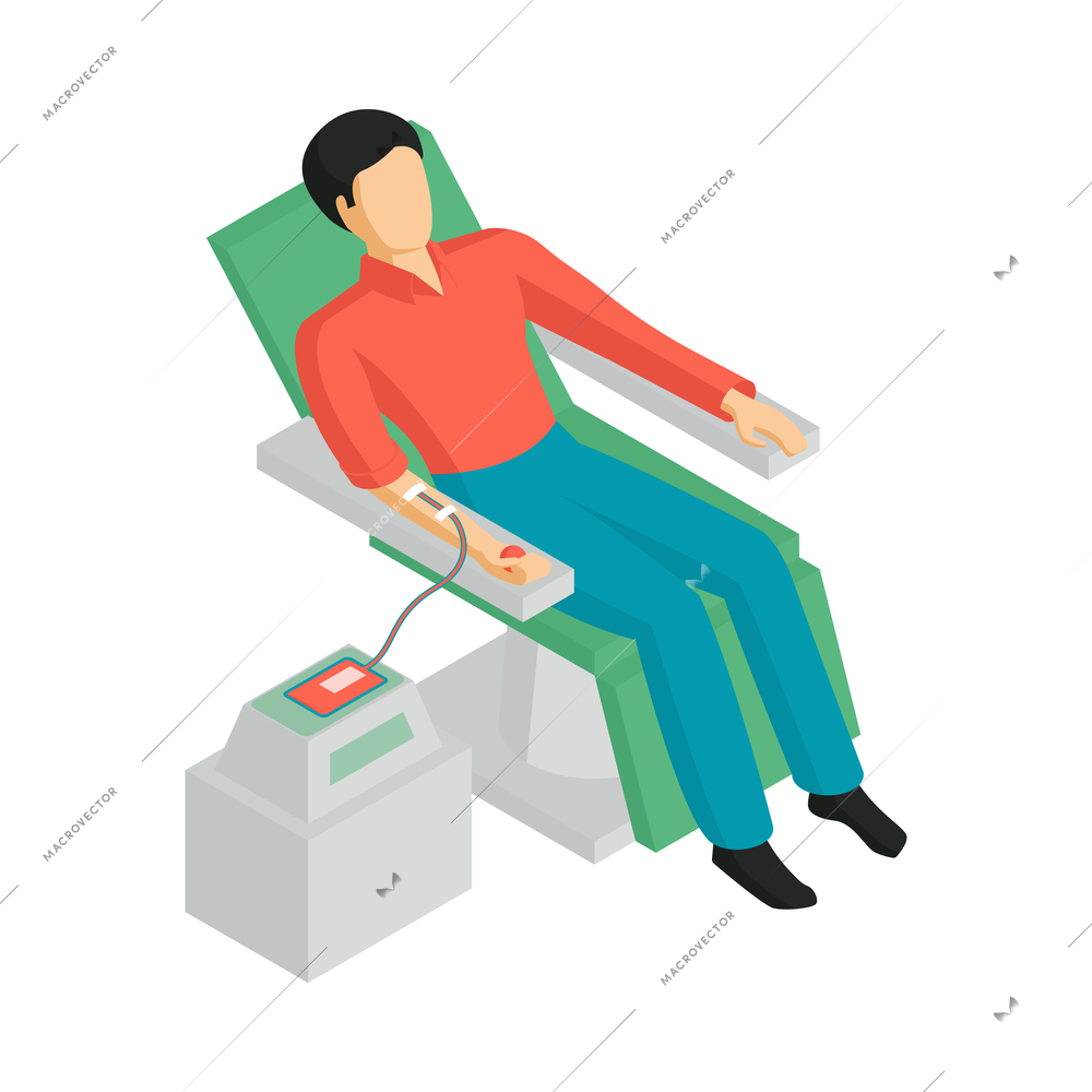Isometric charity donation icon with blood donor 3d vector illustration