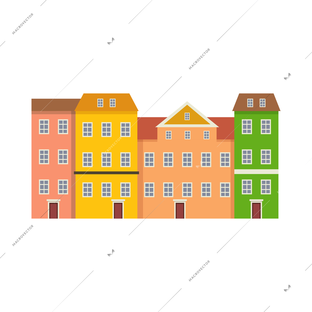Flat row of colorful portuguese style houses vector illustration