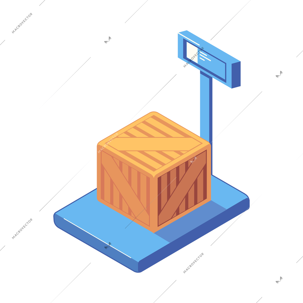 Box on warehouse scales isometric icon 3d vector illustration