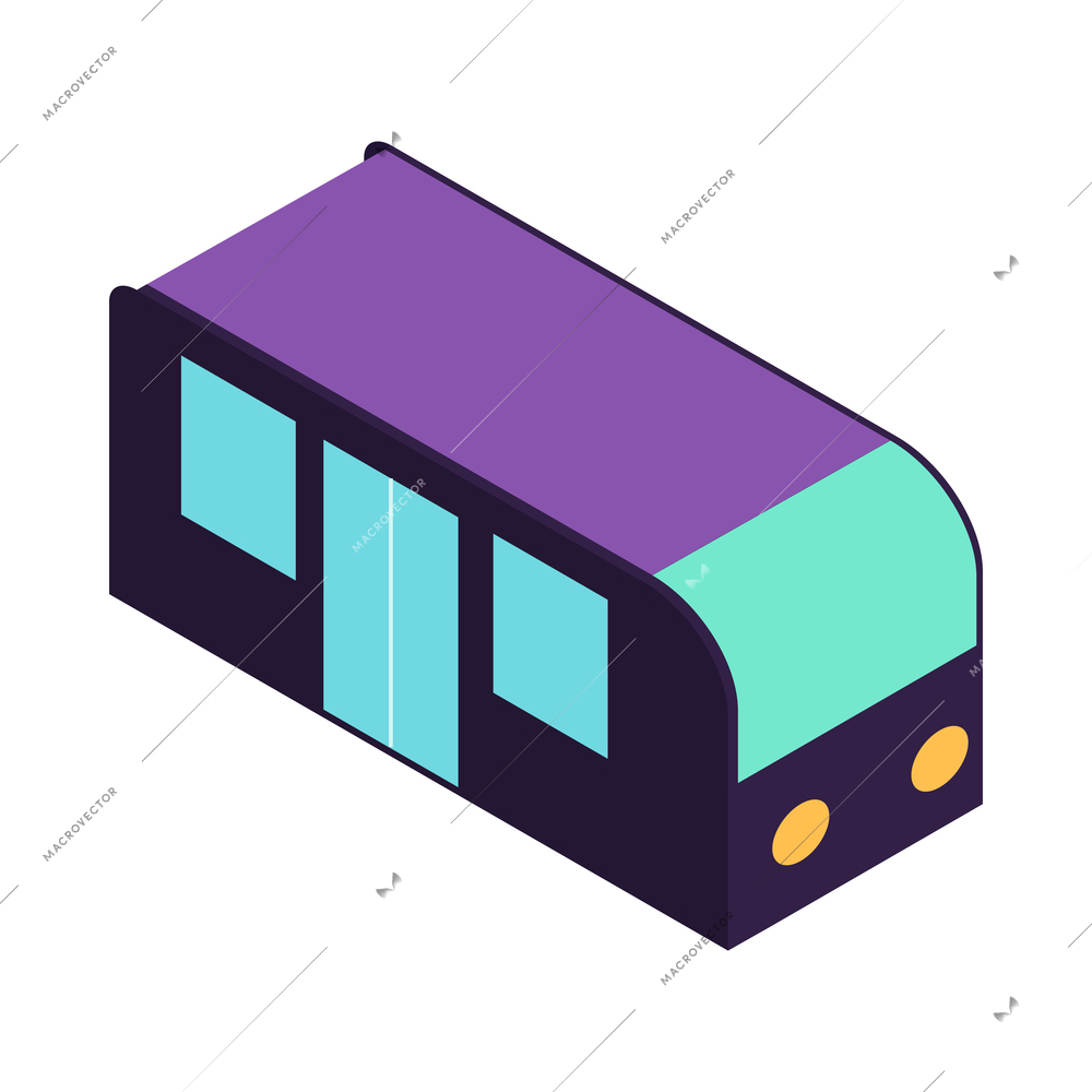 Isometric colorful underground train carriage 3d vector illustration