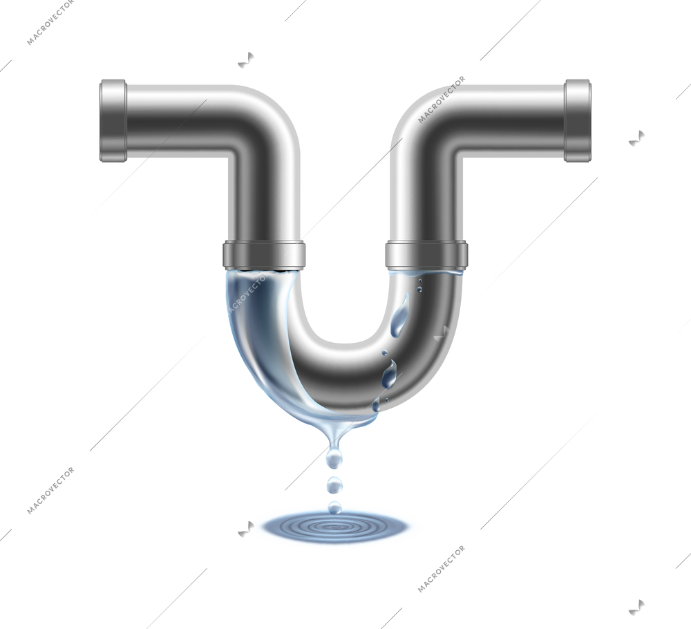 Realistic leaking water supply pipe pipeline burst vector illustration