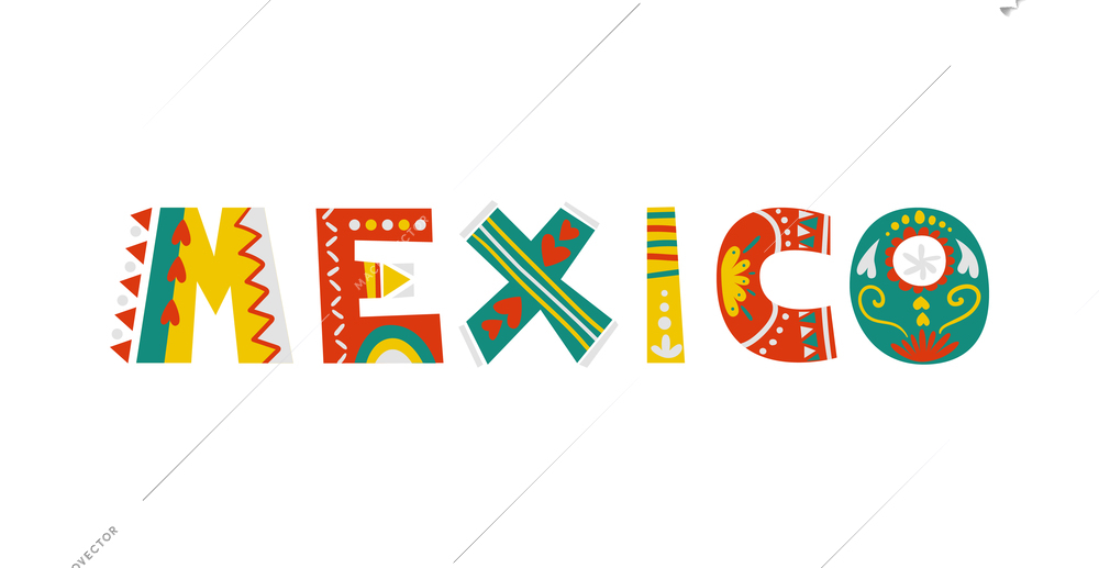 Colorful mexico word lettering on white background vector illustration