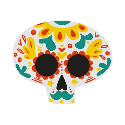 Flat mexican day of dead symbol icon with patterned skull vector illustration