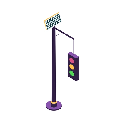 Isometric smart city technology icon with solar panel on traffic lights 3d vector illustration