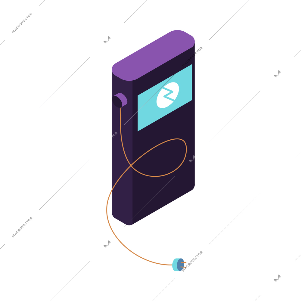 Accumulator battery power source with wire isometric icon 3d vector illustration