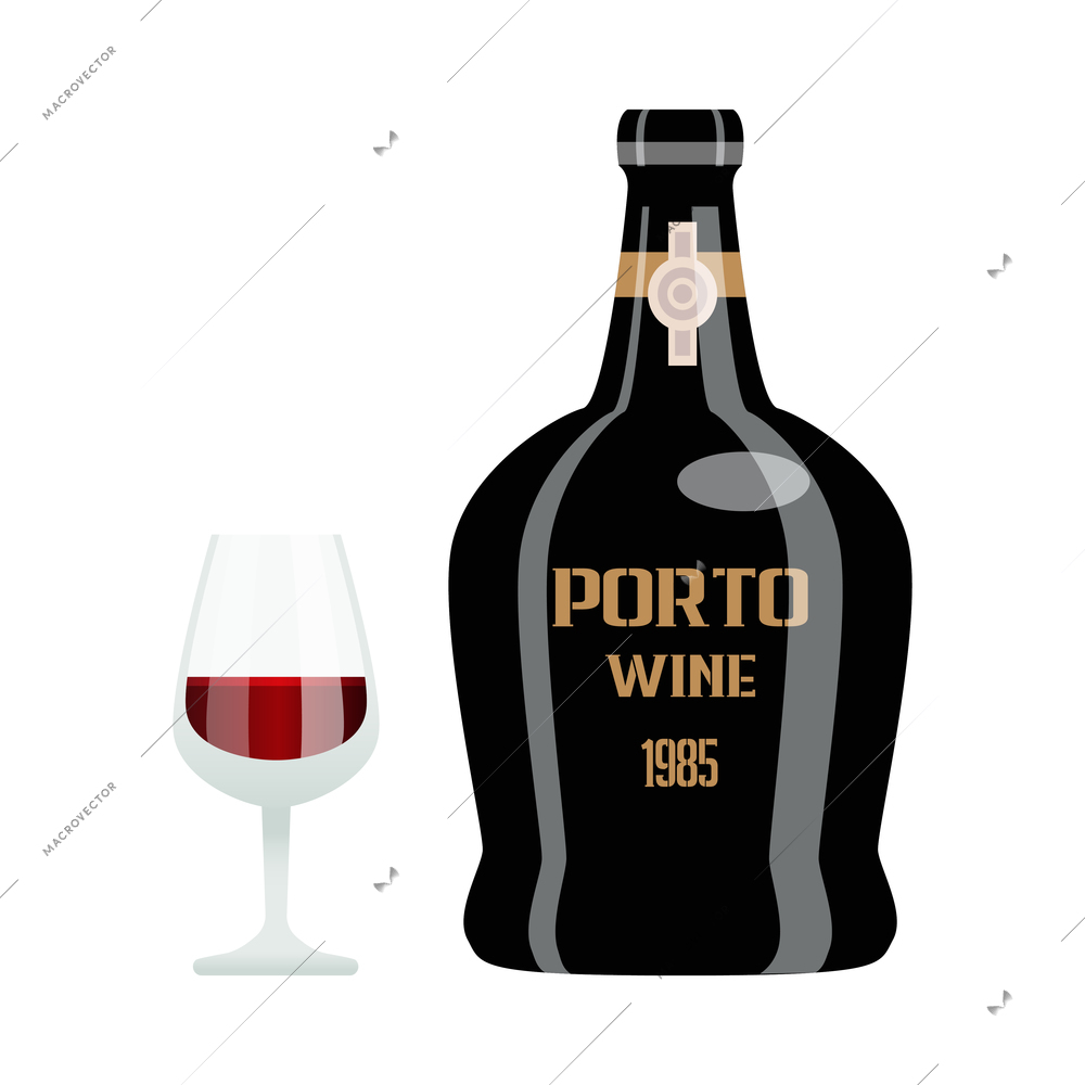 Flat glass and bottle of porto wine vector illustration