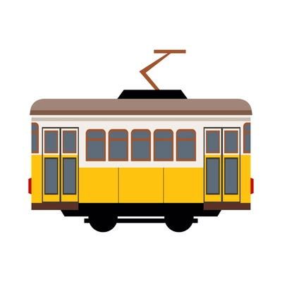 Portuguese retro yellow tram car on white background flat vector illustration