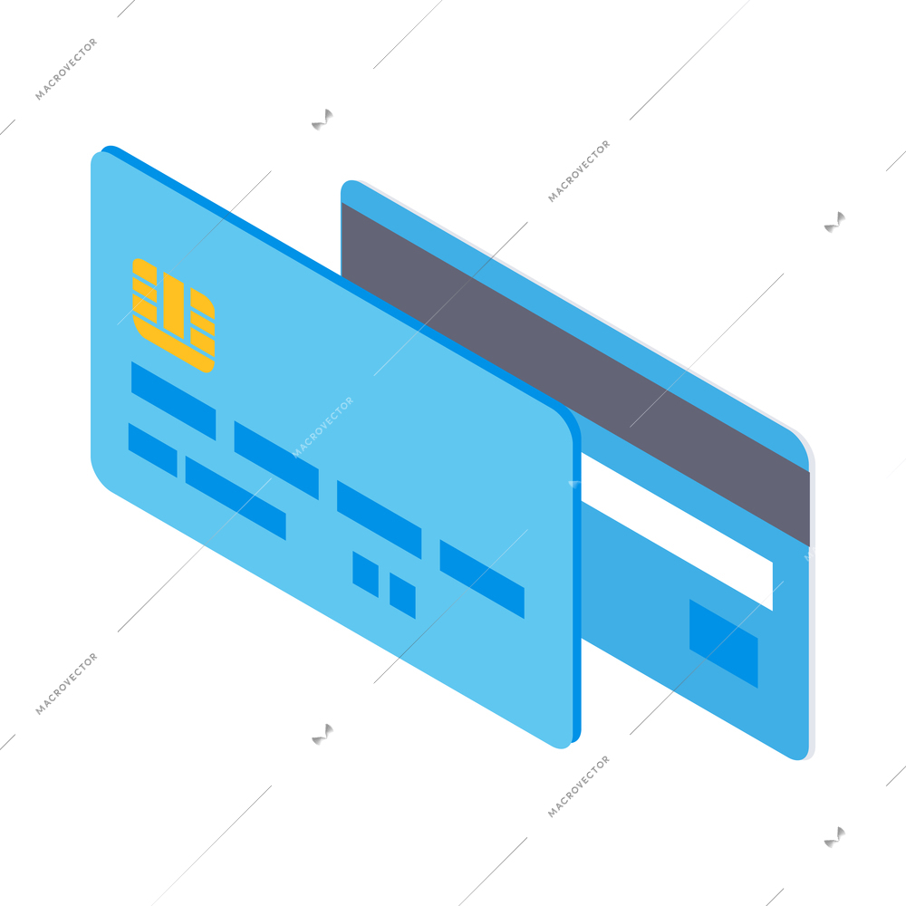 Bank credit card front and back view isometric icon 3d vector illustration