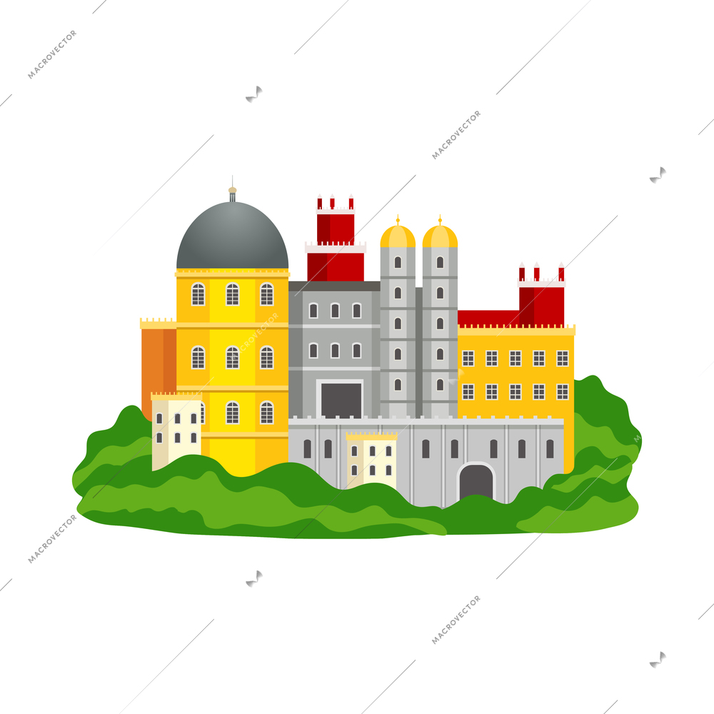 Portugal tourism flat icon with colorful historic building vector illustration