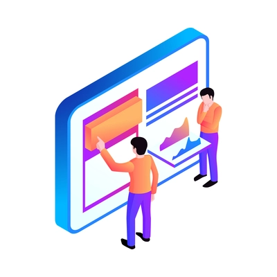 People interacting with gadget interface isometric 3d icon vector illustration
