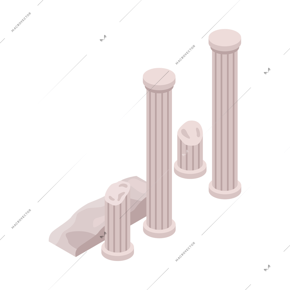 Archeology isometric icon with ancient columns 3d vector illustration