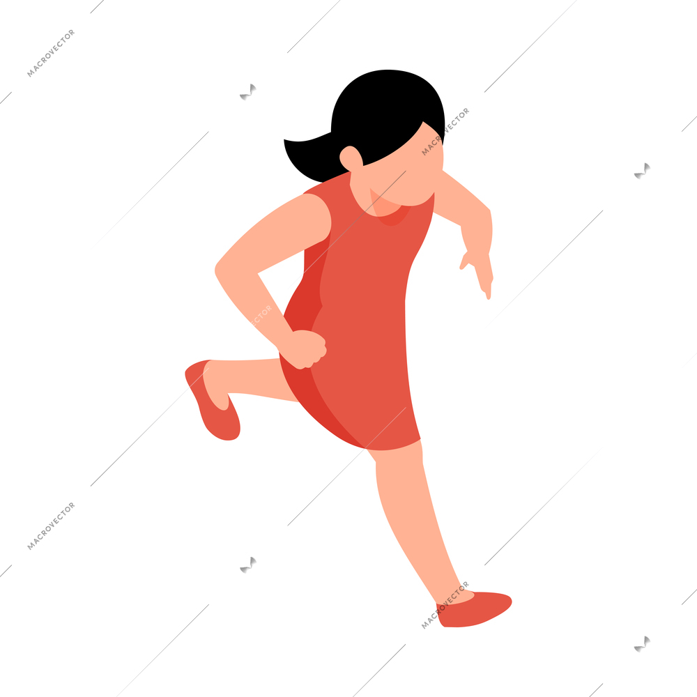 Isometric girl in red summer dress 3d vector illustration