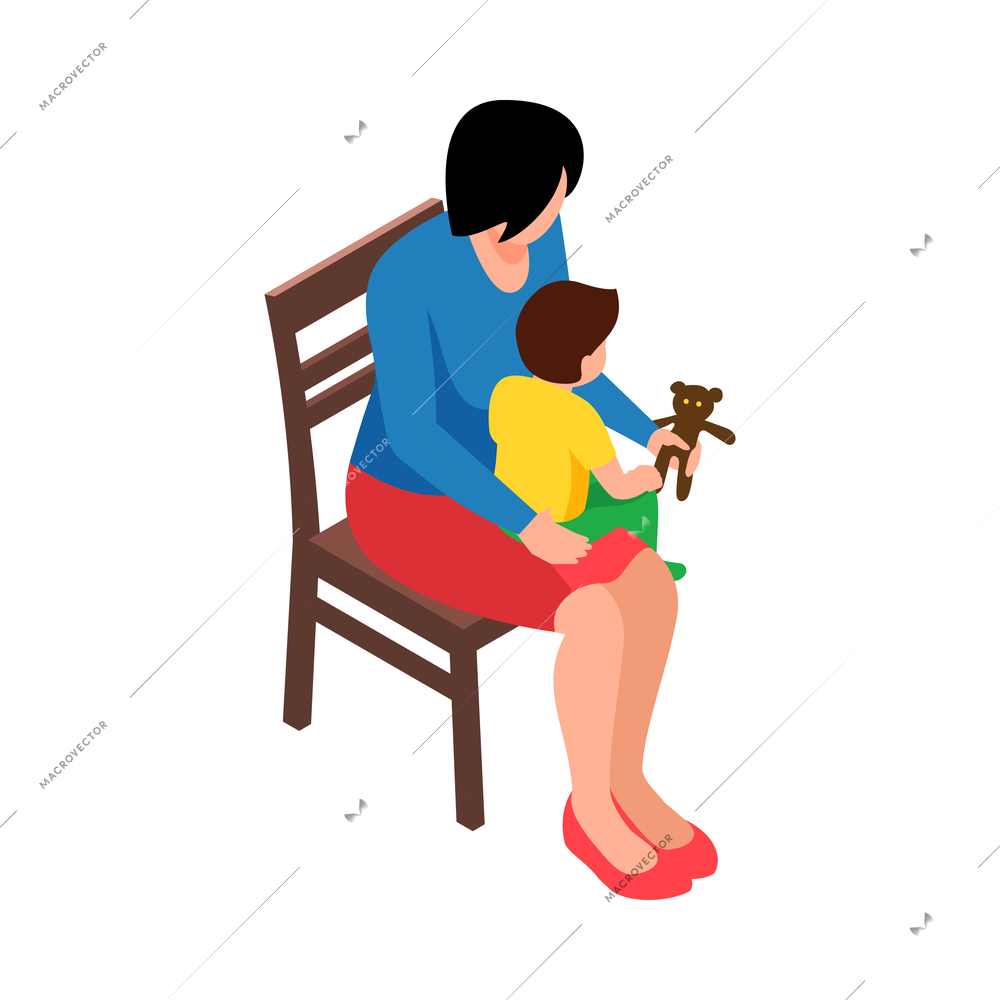 Motherhood isometric icon with mum and her son 3d vector illustration