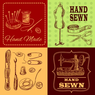 Sewing design concept with tailor equipment sketch icons set isolated vector illustration