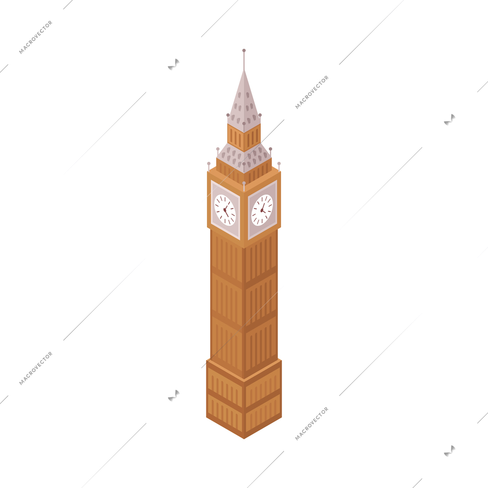 Isometric tower clock big ben on white background 3d vector illustration