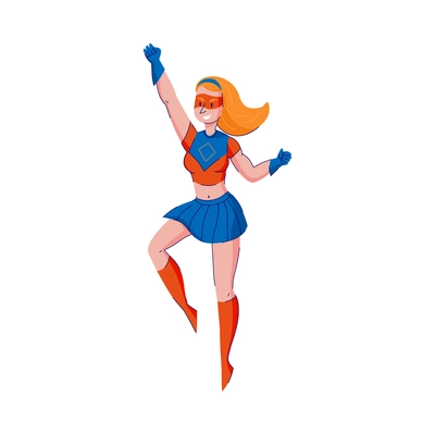 Powerful female superhero cartoon comic strip character flat vector illustration