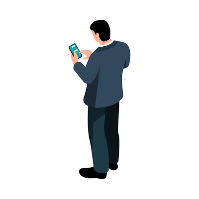 Man pose icon with isometric character in business suit chatting on phone 3d vector illustration