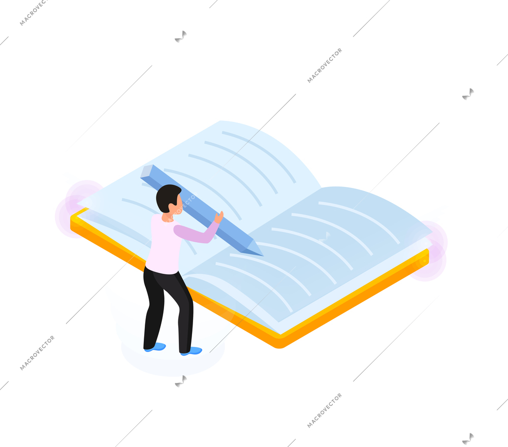 Online education electronic library icon with human character and book 3d isometric vector illustration