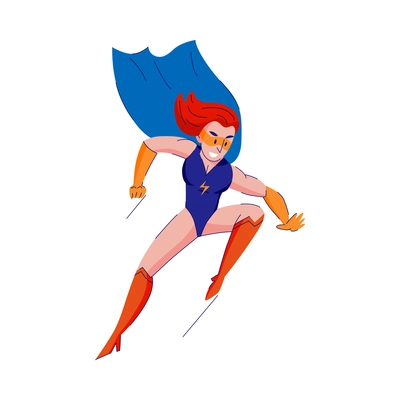 Woman superhero with cape cartoon comic strip character flat vector illustration