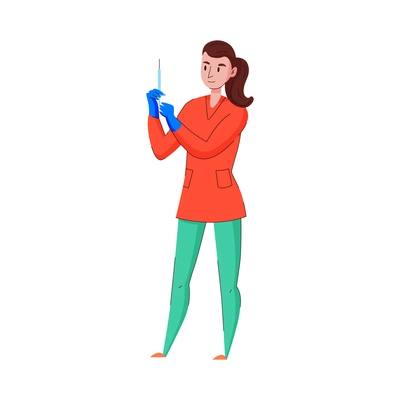 Flat female nurse with syringe vector illustration