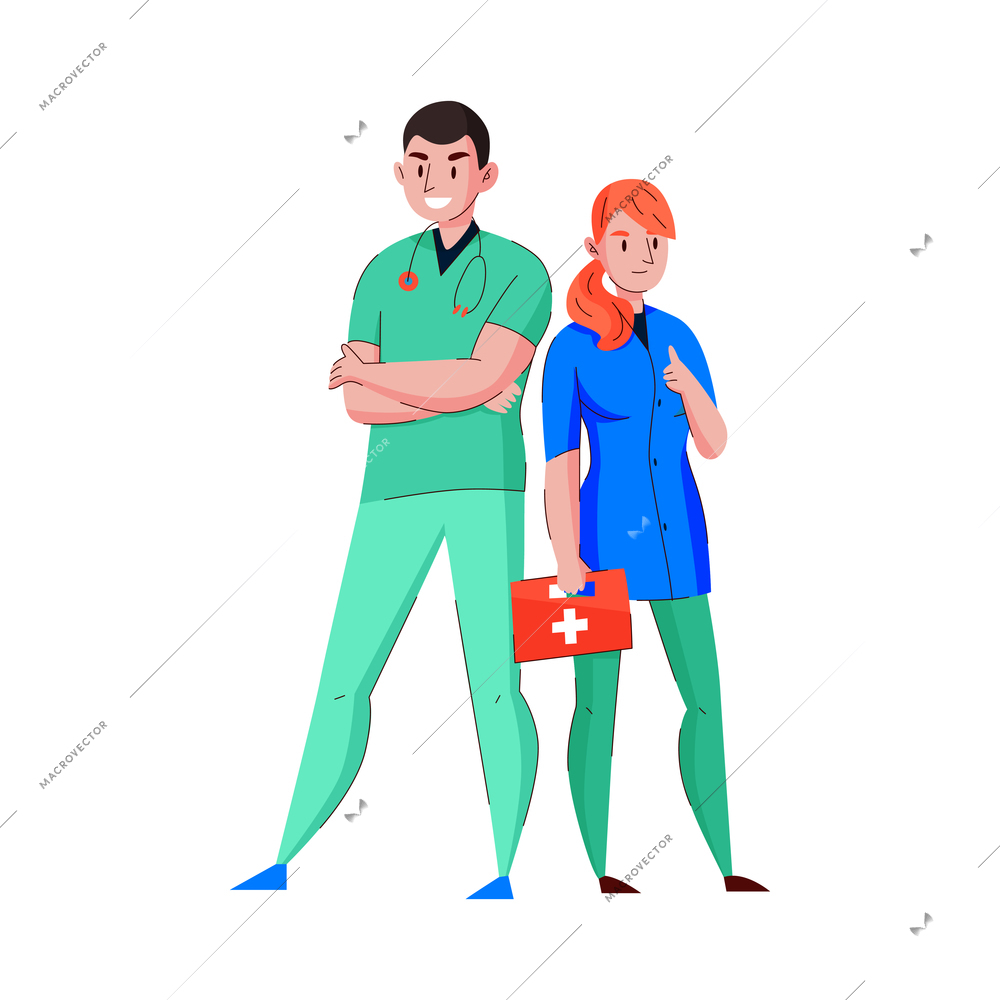 Smiling doctor and nurse medical staff flat vector illustration