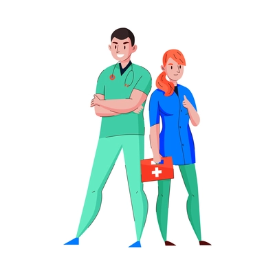 Smiling doctor and nurse medical staff flat vector illustration
