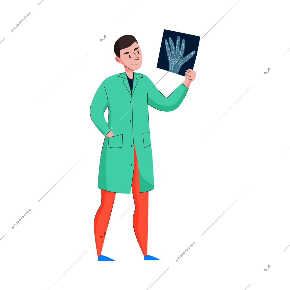 Male doctor holding xray picture flat vector illustration