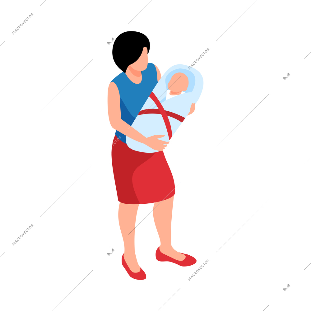 Young mother with baby isometric icon 3d vector illustration