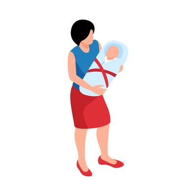 Young mother with baby isometric icon 3d vector illustration