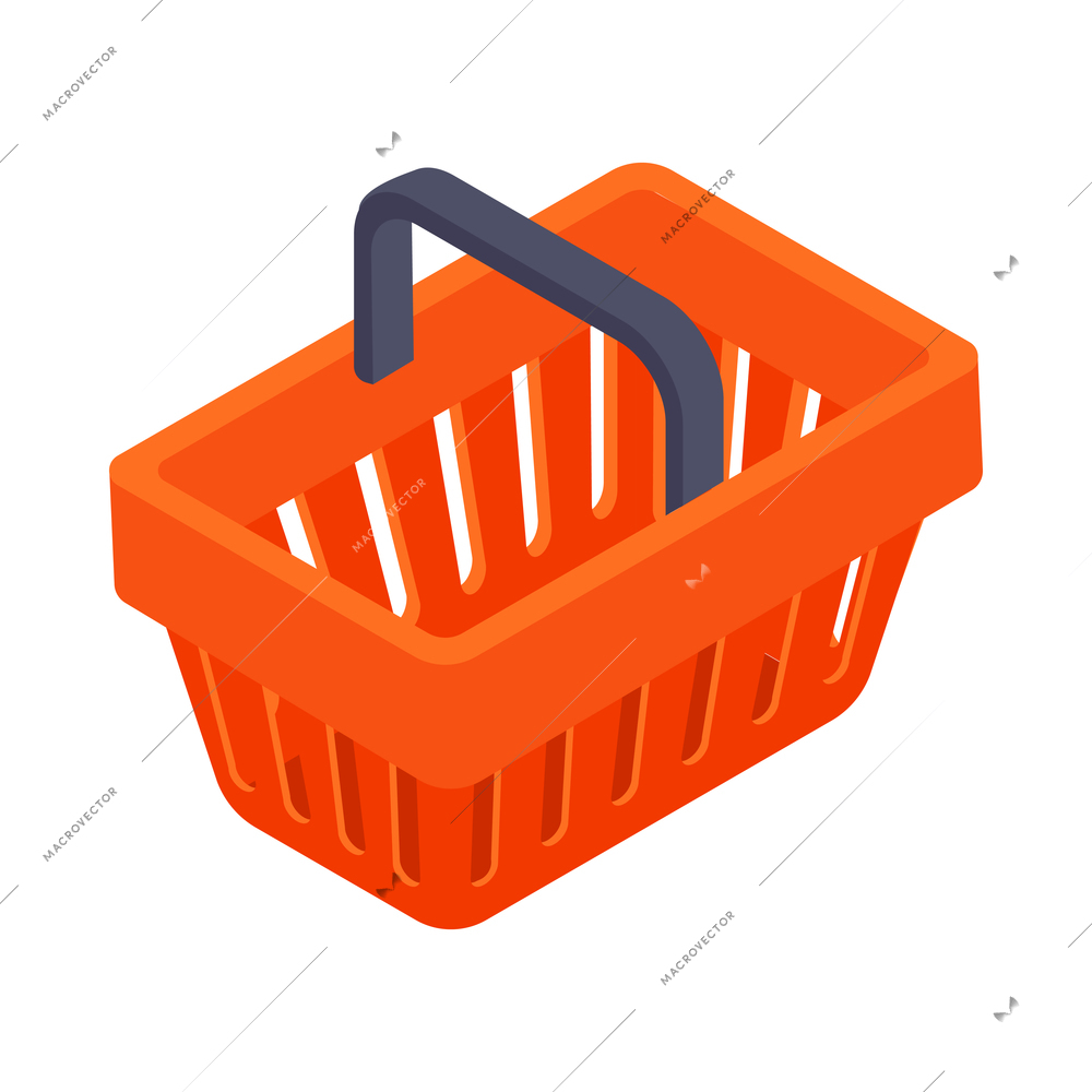 Empty red shopping basket isometric icon on white background 3d vector illustration