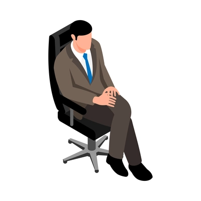 Businessman sitting on office chair 3d isometric vector illustration