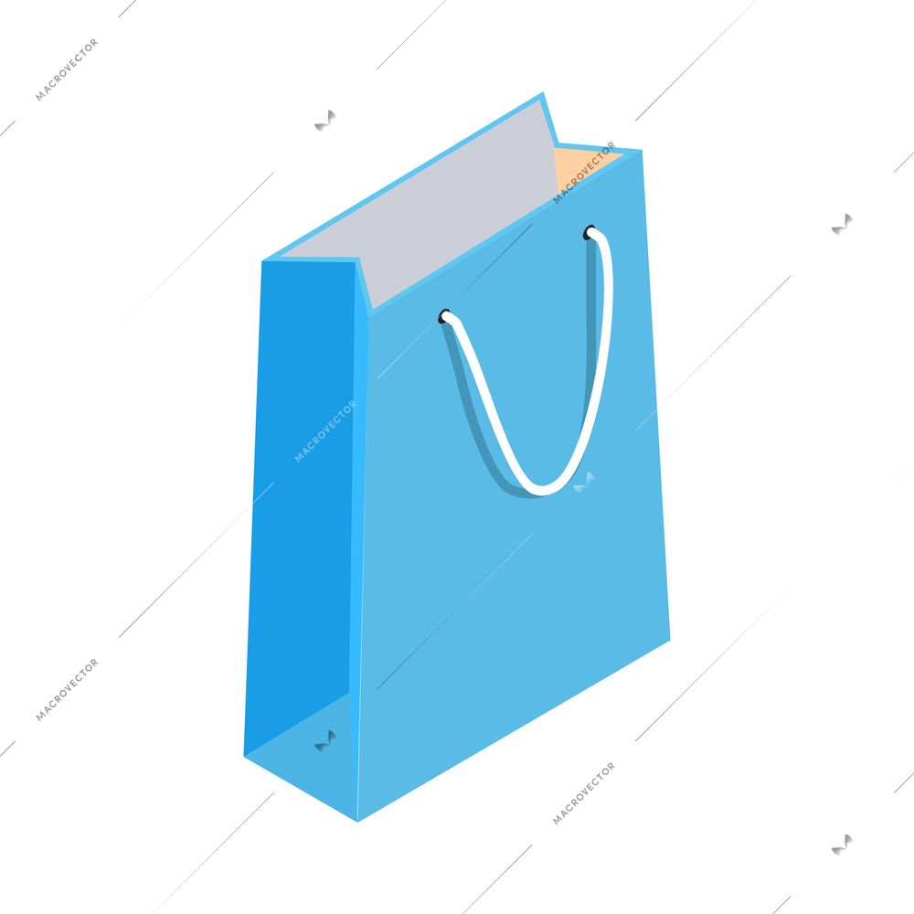 Blue paper shopping bag isometric icon 3d vector illustration