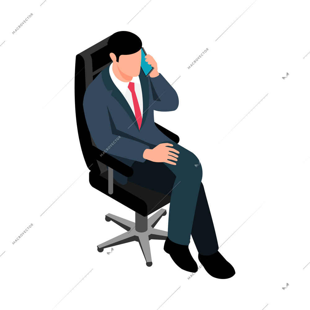 Businessman pose isometric icon with male character talking on phone 3d vector illustration