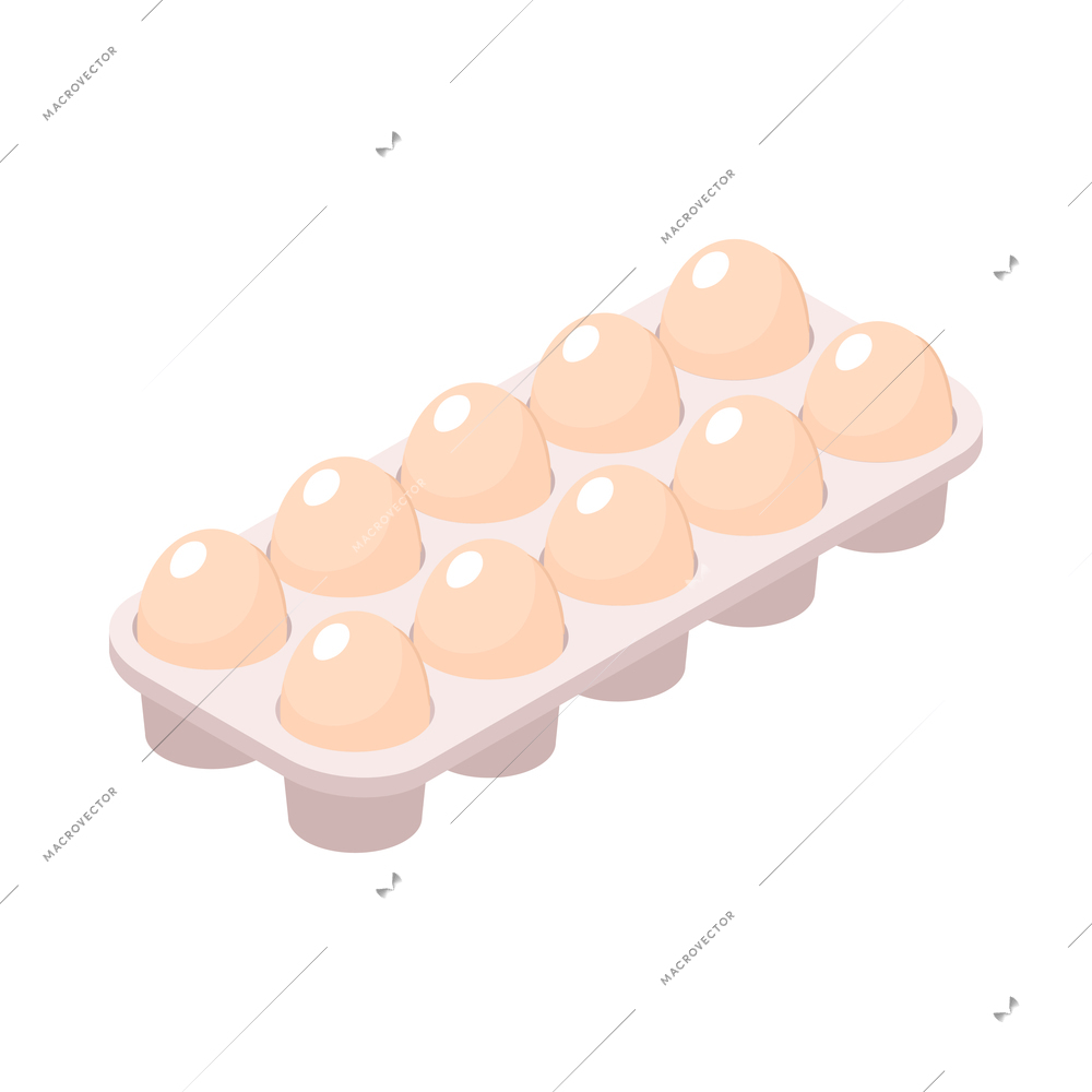 Ten chicken eggs in packaging 3d isometric vector illustration