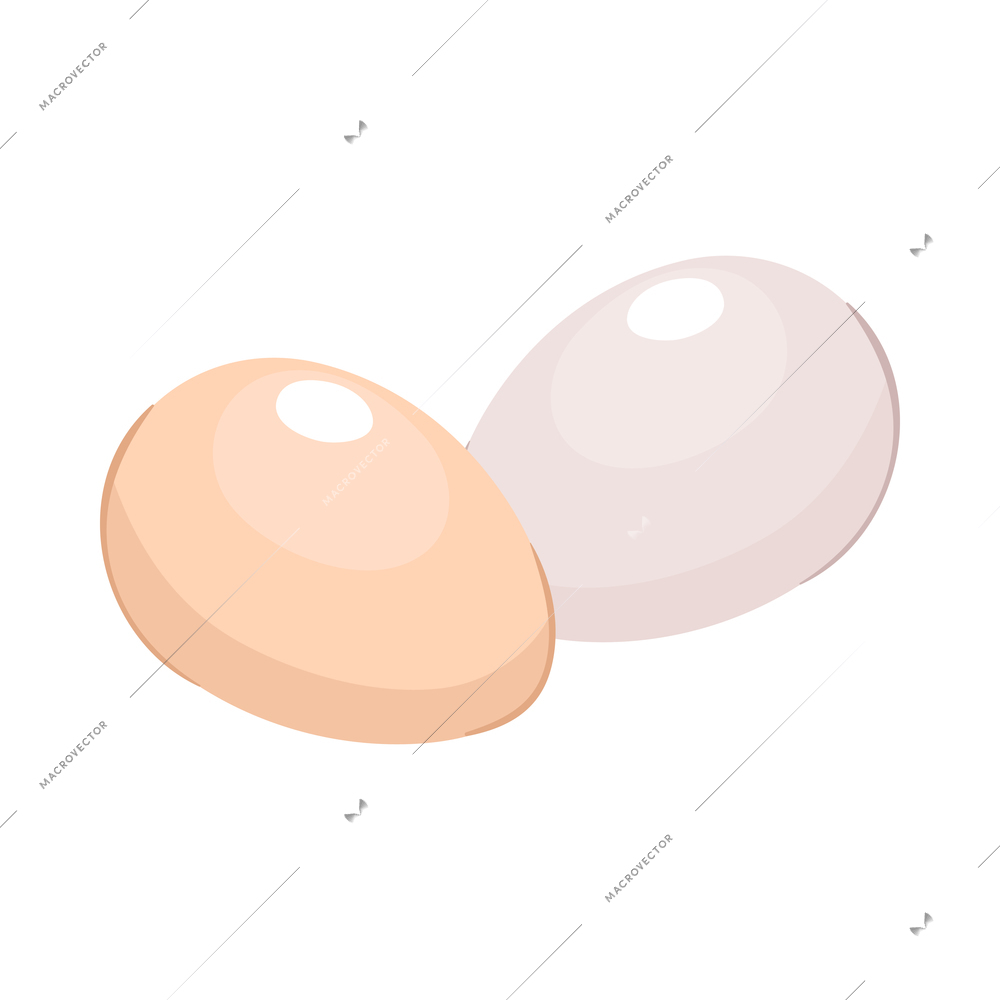 Two isometric raw chicken eggs 3d vector illustration