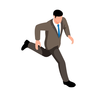 Isometric running businessman in suit 3d vector illustration