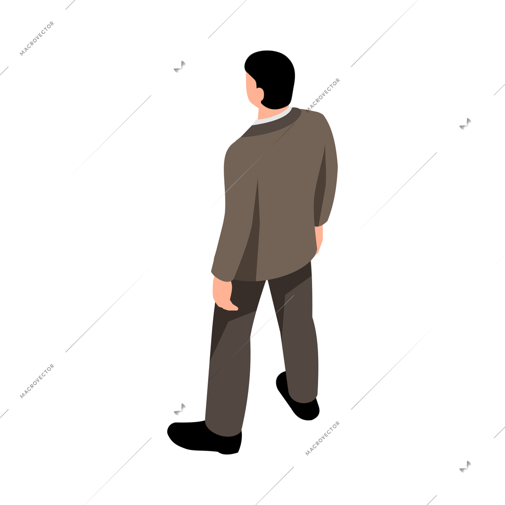 Isometric man in suit pose back view 3d vector illustration